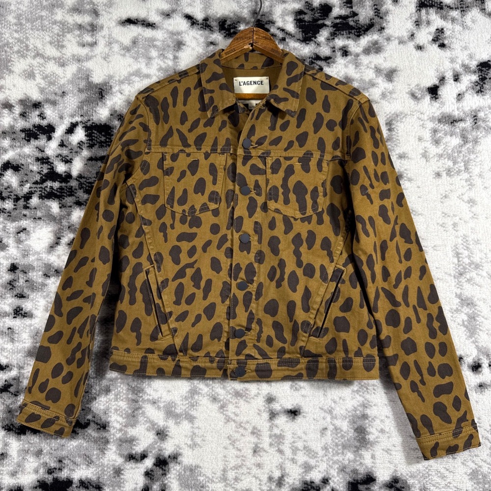 L'Agence Animal Celine Jean Jacket Womens Medium Brown Spotted Animal Moto‎